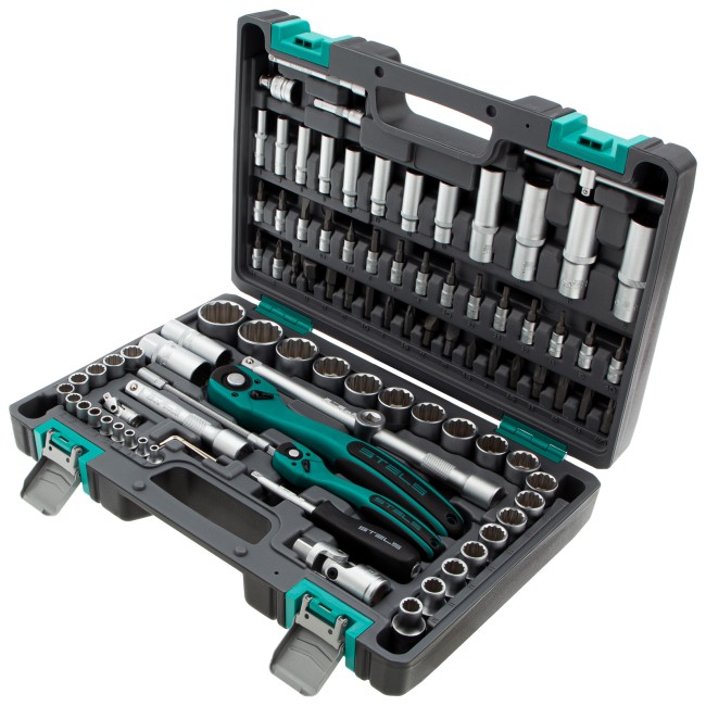 Набор инструментов 1/2", 1/4", CrV 12 гранные головки 94 предмета Stels Набор инструментов 1/2", 1/4", CrV 12 гранные головки 94 предмета Stels