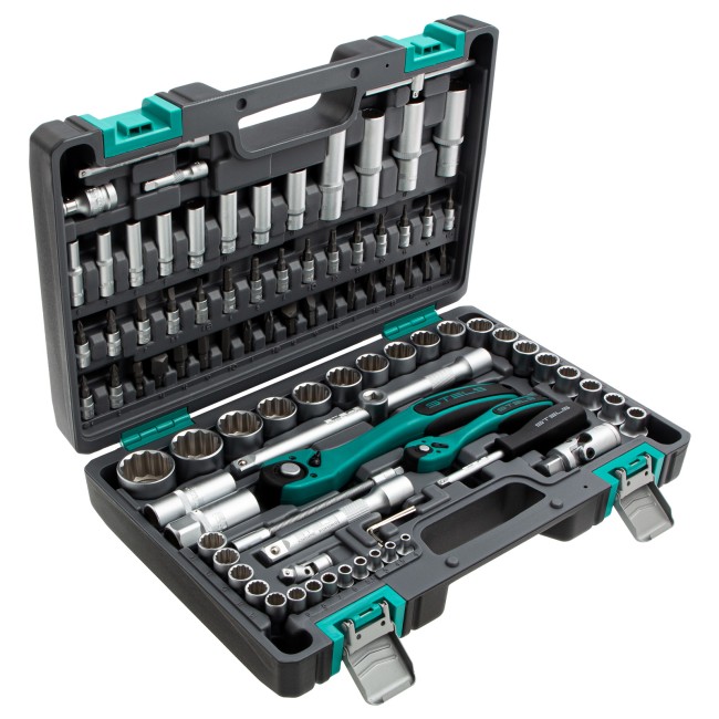 Набор инструментов 1/2", 1/4", CrV 12 гранные головки 94 предмета Stels Набор инструментов 1/2", 1/4", CrV 12 гранные головки 94 предмета Stels