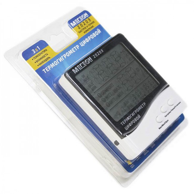 Цифровой настольный термогигрометр с выносным датчиком МЕГЕОН 20209 Цифровой настольный термогигрометр с выносным датчиком МЕГЕОН 20209