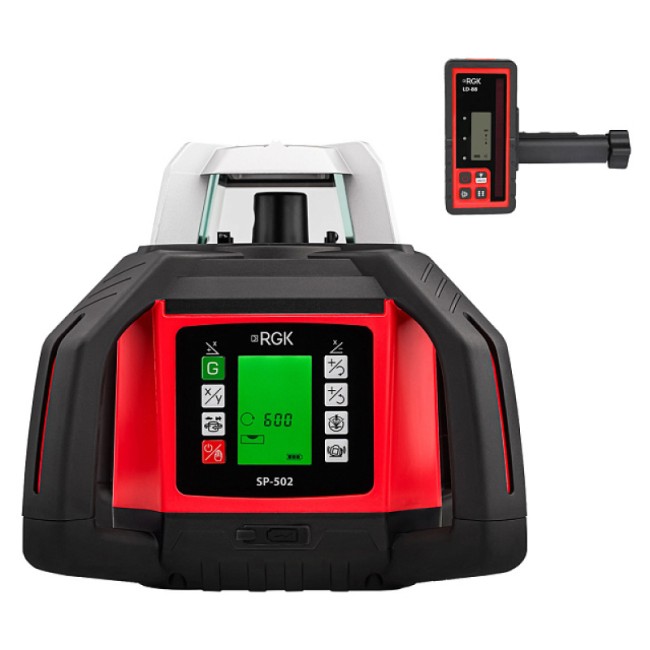 Комплект: ротационный нивелир RGK SP-502 + миллиметровый приёмник излучения RGK LD-88 Комплект: ротационный нивелир RGK SP-502 + миллиметровый приёмник излучения RGK LD-88