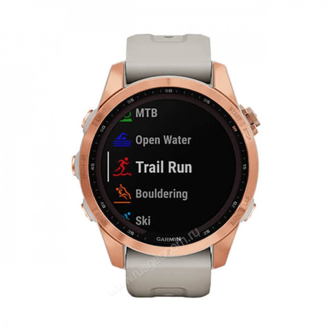 Часы Garmin Fenix 7S Solar цвета розовое золото с песочным силиконовым ремешком Часы Garmin Fenix 7S Solar цвета розовое золото с песочным силиконовым ремешком