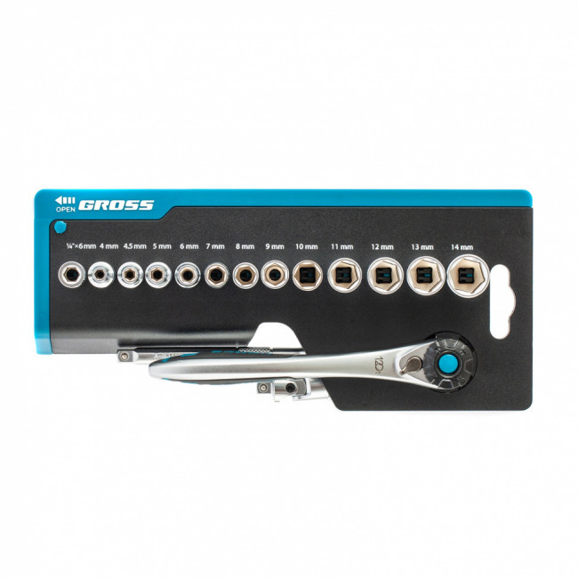 Набор торцевых головок 1/4", CrV 36 предметов Gross Набор торцевых головок 1/4", CrV 36 предметов Gross