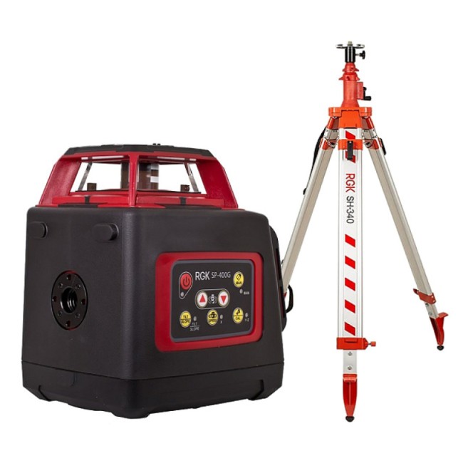 Комплект: ротационный нивелир RGK SP-400G + элевационный штатив RGK SH-340 Комплект: ротационный нивелир RGK SP-400G + элевационный штатив RGK SH-340