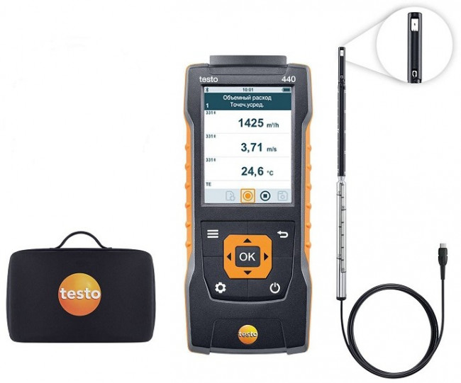 Комплект Testo 440 с зондом с обогреваемой струной и кейсом Комплект Testo 440 с зондом с обогреваемой струной и кейсом