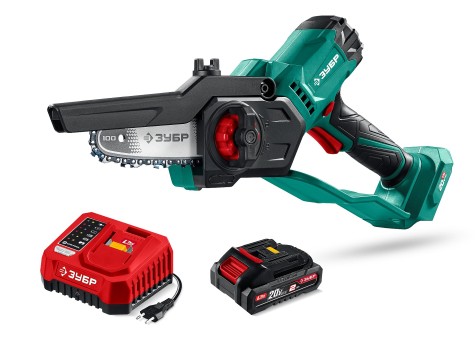 Мини-пила цепная аккумуляторная ПЦА-2010-21 ЗУБР 20 В, 100 мм шина, 1 АКБ LMS (2 Ач)