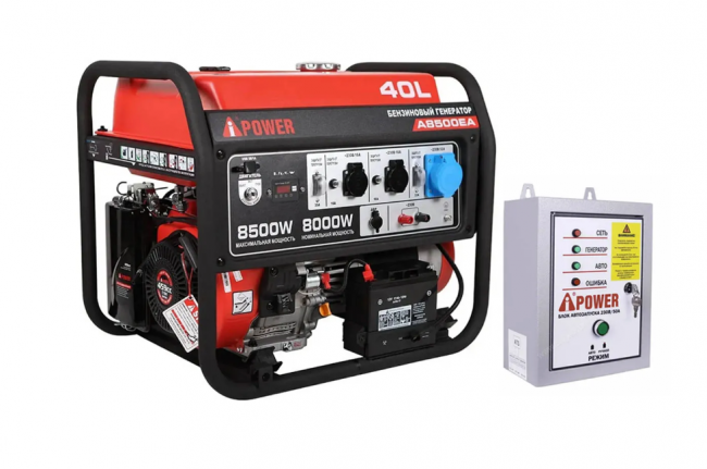 Бензиновый генератор A-iPower A8500EA + блок автозапуска A-iPower 400 В, 25 А Бензиновый генератор A-iPower A8500EA + блок автозапуска A-iPower 400 В, 25 А