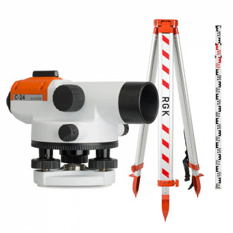 Комплект оптический нивелир RGK C-24 с поверкой + штатив S6-N + рейка AMO S3