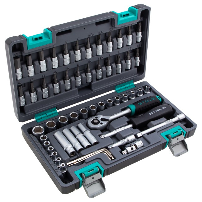 Набор инструментов, 1/4", CrV 57 предметов Stels Набор инструментов, 1/4", CrV 57 предметов Stels