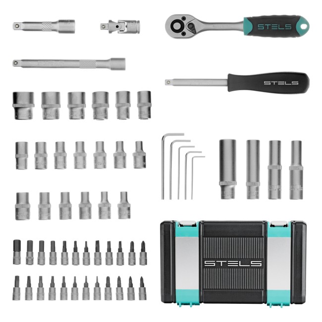 Набор инструментов, 1/4", CrV 57 предметов Stels Набор инструментов, 1/4", CrV 57 предметов Stels