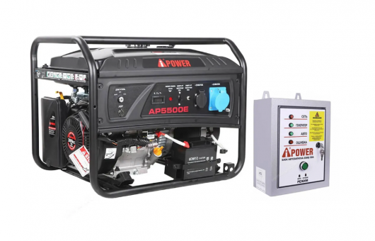 Бензиновый генератор A-iPower Lite AP5500E + блок автозапуска A-iPower 400 В, 25 А Бензиновый генератор A-iPower Lite AP5500E + блок автозапуска A-iPower 400 В, 25 А