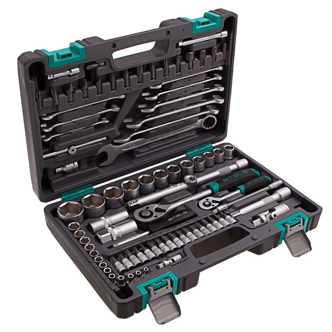 Набор инструментов 1/2", 1/4", CrV 82 предмета Stels Набор инструментов 1/2", 1/4", CrV 82 предмета Stels